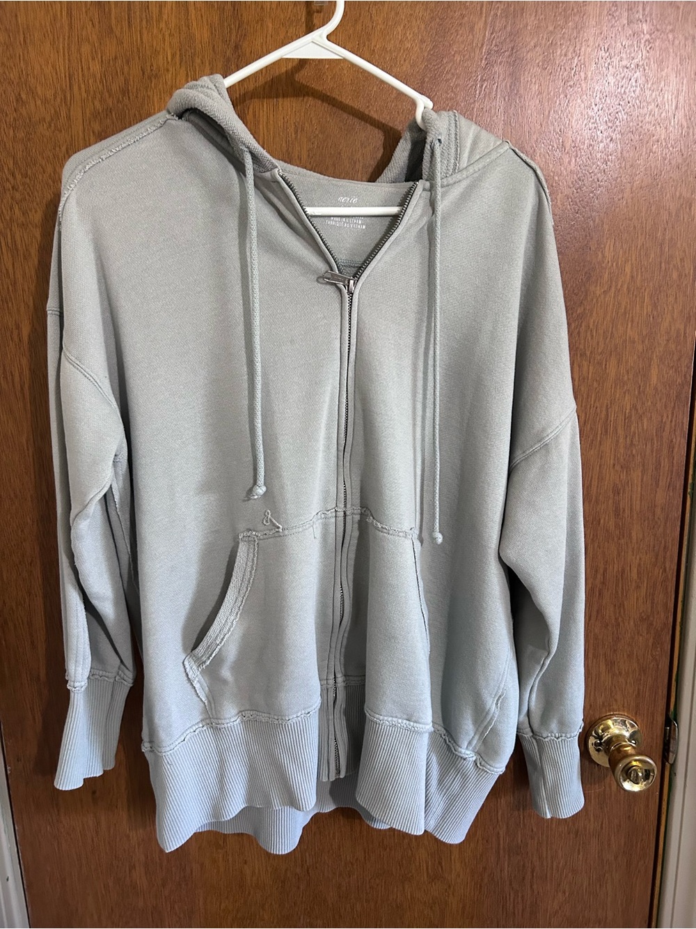 aerie Light Gray Zip Hoodie with Full Zipper Comfy Sweatshirt